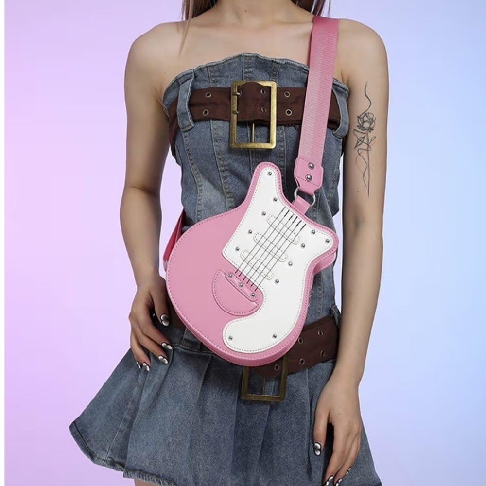 Guitar‎ Shaped Shoulder Bag Women Y2K Trendy Adjustable Wide Strap Crossbody Bag